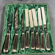 COMPLETE Vintage Anton Wingen Solingen Germany Engraved Carving AND Steak knives