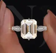 4.50ct Emerald Cut Moissanite Solitaire Engagement Ring Vintage Elegance For Her