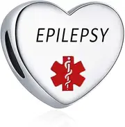 [MZC Jewelry] Medical Alert ID Heart Charm Laser Engraved TYPE1 2 DIABETES SEIZURES PACEMAKER BLOOD THINNER Emergency Bead for Women Girl Pandora Bracelets