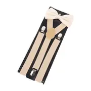 Men Suspenders with Bow Tie Pants Suspender Casual with Clips Heavy Duty Shoulder Straps Y Shape Braces for Wedding Halloween beige