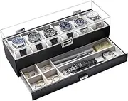 ProCase Watch Case for Men, 6 Slot Watch Display Case With Clear Acrylic Lid, Mens Watch Box Organizer With Drawer, 2-Layer Jewelry and Watch Storage Holder for Men Women -6 Slot, Black