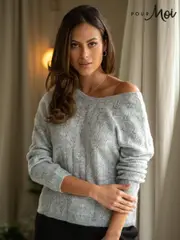 Pour Moi Grey Leah Reversible Pointelle Button Through Knit Jumper (N13399) | $90