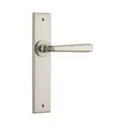 Iver Copenhagen Door Lever Handle on Chamfered Backplate Satin Nickel