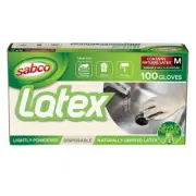 100pc Sabco Multi-Purpose 24cm Safety Disposable Latex Work Gloves Medium White