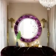 24" Pink Agate Round Living Room Wall Mirror Luxury Hallway & Bedroom Hotel Deco