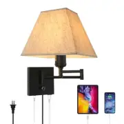 13" Modern Swing Arm Wall Lamp Plug in Wall Sconce with USB and Type-C Port