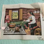 Vintage 16” X 12” Hand Painted Needlepoint Canvas Dutch Girl Steen & Strom