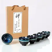 Puoyikt Chinese Ceramic Kung Fu Tea Set of 6, Japanese Tea Cup, Sake Cup, Ceramic Tea Cup, Ceramic Tea Set (blue)