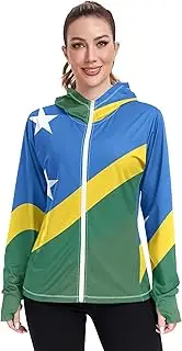 [GAIGEO] Solomon Islands Flag Rash Guard Women Swim Sun Shirts UV Protection Long Sleeve Tops UPF 50+ S