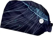 [FVQL] Scrub Caps Women, 2 Pieces Bouffant Caps with Sweatband, Jellyfish Floral Pattern