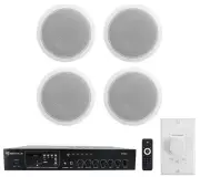 Rockville Commercial Restaurant Amp+(4) 6" White Ceiling Speakers+Wall Control