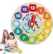 Teaching Clock, Shape Matching Puzzle, Learning Activity for Fine Motor Skills, Kindergarten Toy for Boys Girls Ages 3+