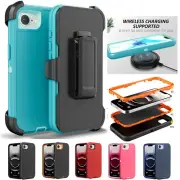 For iPhone 16e 16 15 14 13 12 Pro Max Defender Rugged Shockproof Case &Belt Clip