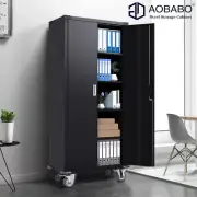 Mobile Steel Storage Cabinet - Metal Garage Cupboard on Lockable Wheels 1828mm