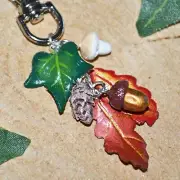 Autumn Woods Bag Charm - Hand sculpted and painted - Polymer Clay