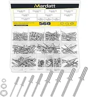 Mardatt 560Pcs Pop Rivets with Washer Assortment Kit Backup Rivet Washers Assortment Kit Pop Rivets Assortment Aluminum Rivets Stainless Steel Washers for Automotive Furniture(Silver)
