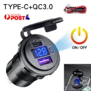 12V 24V Type-C PD+USB Charger Socket Adapter Power Outlet For Car Motorcycle A+