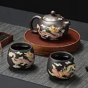 Color-Changing Teapot Set Dragon Phoenix Zisha Chinese Loong Gift - Heat Sensitive Kung Fu Tea Set with Teapot and Cups, Business Gift