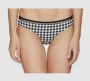 New $199 Seafolly Womens White Black Check Stretch Low-Rise Bikini Bottom Size 6