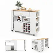 Giantex 2-in-1 Kitchen Island Trolley Rotatable Serving Cart Mobile Storage Cabinet w/Drawer & Wine Rack