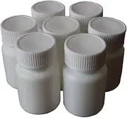 50PCS White Plastic Empty Refillable Solid Medicine Pill Tablet Bottle Case Capsule Holder Container Vials Box for Chemical Powder Sample Liquid Storage (50ml/1.7oz)