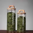 Wood Lid Airtight Canister with Handle Food Container for Tea Coffee Beans