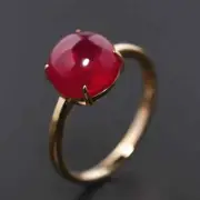 Classic Cabochon Round Cut Simulated Ruby Anniversary Ring 14k Yellow Finish 925