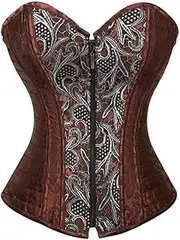 [FAWENLI] Fashion Women'S Overbust Corset Steampunk Corsets And Bustiers Plus Size Brown Corset Steel Bone Zip Tops Goth