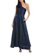 Tahari ASL One-Shoulder Textured Gown