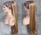 Dark Blonde mixed Human Hair Blend Ponytail Heat Safe Straight long drawstring