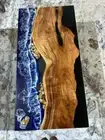 Custom Epoxy Table Walnut Wood Deep Ocean Sea and Waves Dining Table Top Decor