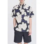 A.P.C. Ross Floral Short Sleeve Button-Up Shirt in Iak Dark Navy at Nordstrom, Size Small