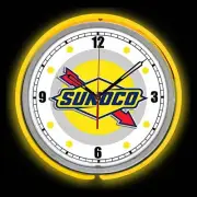 15" SUNOCO Gasoline Sign Yellow Double Neon Clock Gas Station Oil Man Cave