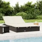 2-Person Sunbed with Cushions Black Poly Rattan Outdoor Furniture Patio Lo 19645