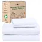 100% Organic Cotton Sheets Set - Percale Deep Pocket King Sheets, GOTS Certif...