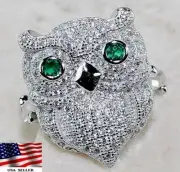 3CT Treated Emerald & Topaz 925 Solid Sterling Silver Owl Ring Sz 7 MK1-7