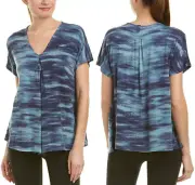 DONNA KARAN Sleepwear Waves Short Sleeve TOP M Modal Spandex Navy Blue NEW $48