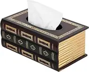 Crafted Classical Retro Wooden Antique Book Tissue Box Cover Rectangular Tissue Holder Dispenser Paper Cover Case Napkin Holder Home Decor for Bathroom Living Room Office car Kitchen (Red)