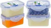 6.1oz Baby Food Storage BPA-Free Airtight Plastic Containers Set, Rectangular Small Bento Lunch Boxes, Microwave, Freezer and Dishwasher Safe 4Pack(6.1oz) Clear White/Blue Silicone Ring