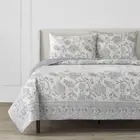 3-Piece Lake Blue Floral Tonal Block Print Cotton King Quilt Set