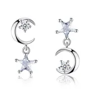 2PCS Silver plating Woman Stud Earrings Retro Simple Earrings Star Moon Jewellery