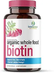 Whole Food Biotin Supplement - Contains Certified Organic Plant Based Biotin from Sesbania Agati Trees - by LifeGarden Naturals. May Support Healthy Hair, Skin and Nails. 60 Non GMO Veggie Capsules.