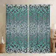 Boho Floral Blackout Curtains for Kids Bedroom and Living Room Vintage Botanical Decor Grey Green Retro Window Treatments Women Men's Curtains with 30% 50% Blackout W46*L54