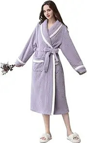 [UTOQIA] Pajama Robe Women's Robe Plush Soft Bathrobe Warm Fleece Lapel Spa Robe Homewear Nightgowns Lounge Bathrobe