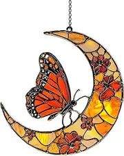 Xvilmaun Butterfly and Flower Moon Suncatcher, Monarch Butterfly and Moon Suncatcher, Monarch Butterfly and Flower Moon Garden Sun Catcher - Acrylic Artistic Ornament for Interior