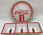 Coca Cola Drink Melamine Set (4) 10.5” Dinner Plates + 15” 3 Compartment Tray
