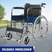 24" Foldable Wheelchair Park Brakes Lightweight Soft Mobility Aid Disabled Fold