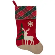 Northlight 20.5" Red Green Brown Plaid Velvet Christmas Stocking Pine Tree Moose