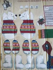 Vintage Concord's Holiday on Ice Polar Bear Doll Fabric Bear Pattern