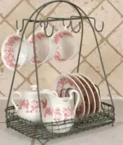 Vintage Wire Metal Dish Caddy Basket Server Primitive Farmhouse Stule Decor